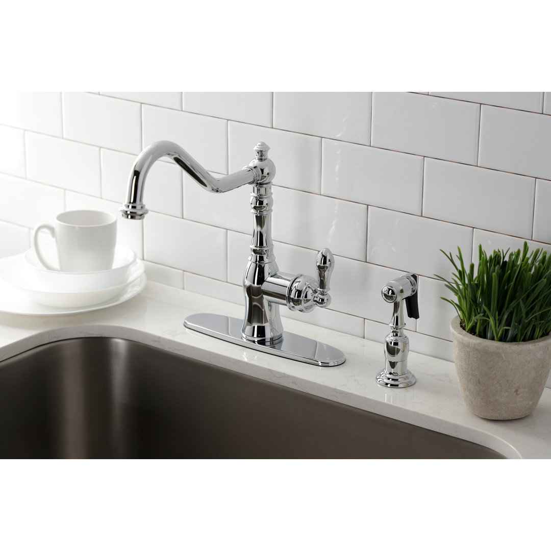 Kingston Brass American Classic Single-Handle 2-or-4 Hole Deck Mount Kitchen Faucet with Brass Sprayer
